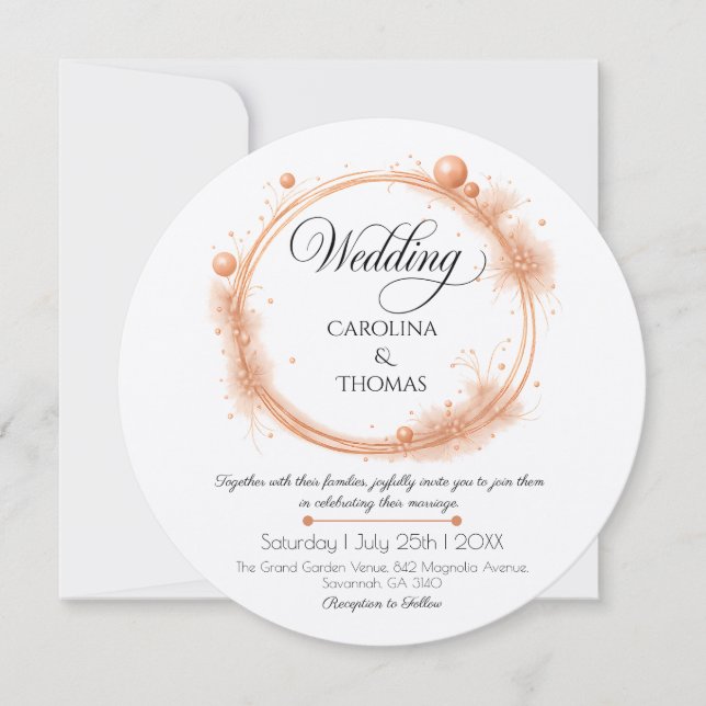 Invitación Elegant Peach Sparkle Wedding Script Calligraphy (Anverso)