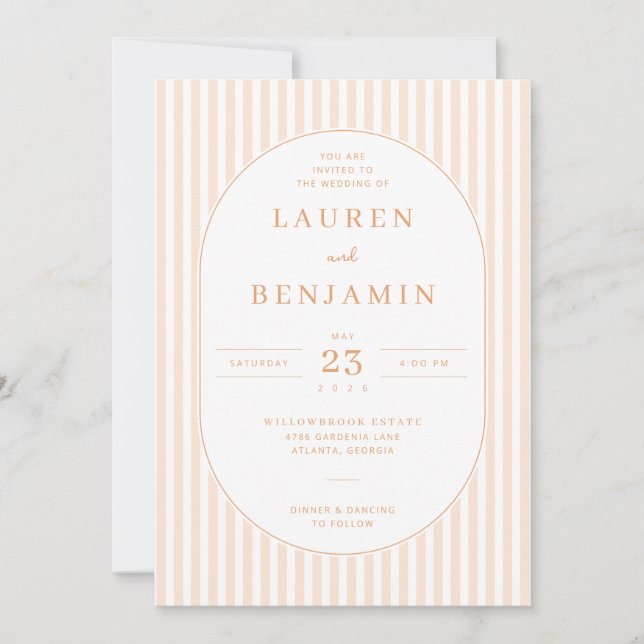 Invitación Elegant Peach Striped Wedding Invitation (Anverso)
