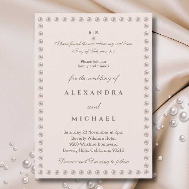 Invitación Elegant Pearl Bible Verse Christian Wedding  (Subido por el creador)