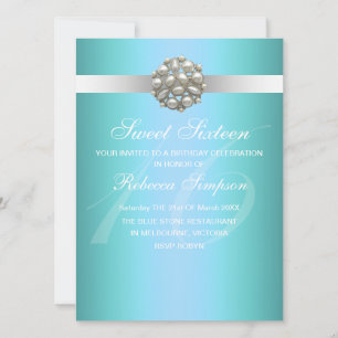 Invitación Elegant Pearl Blue Sweet 16 Birthday Invitation