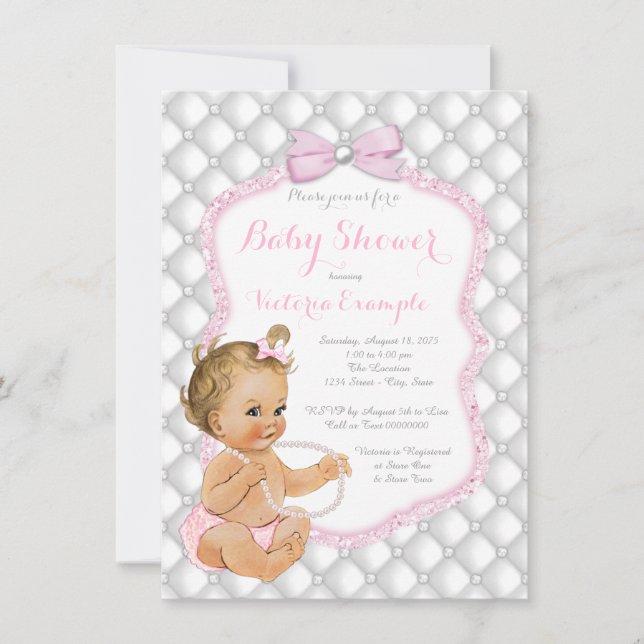 Invitación Elegant Pearl Bow Baby Shower (Anverso)