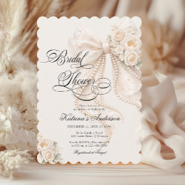 Invitación Elegant Pearl Bow Floral Bridal Shower 