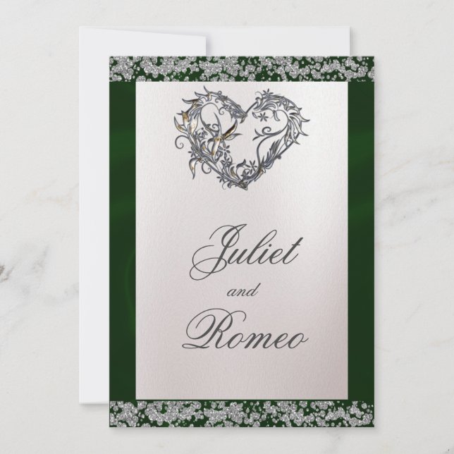 Invitación Elegant Pearl, Emerald Ribbon & Sparkle (Anverso)