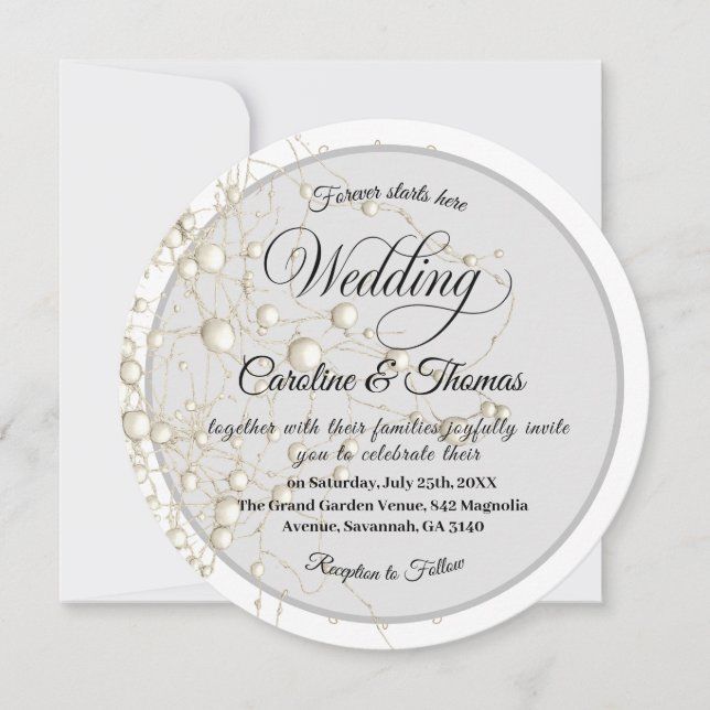 Invitación Elegant Pearl Gold Script Wedding Romantic Pearls (Anverso)