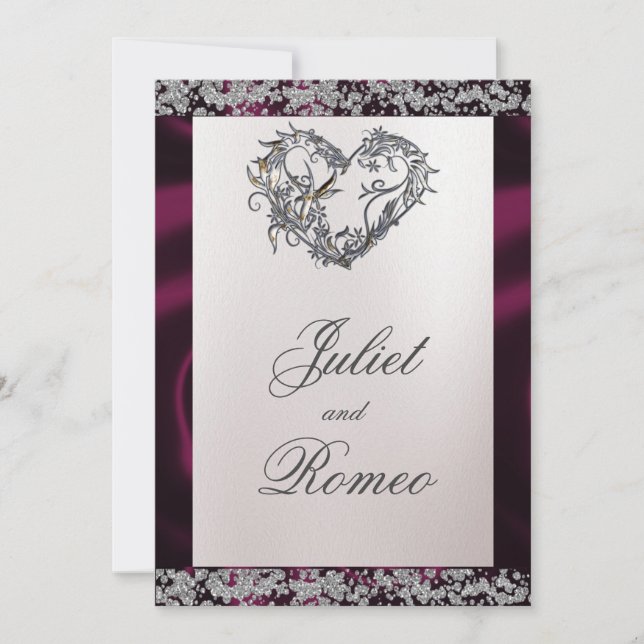 Invitación Elegant Pearl, Purple Ribbon & Sparkle (Anverso)