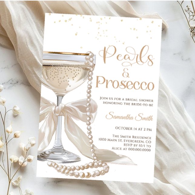Invitación Elegant Pearls and Prosecco Bridal Shower   (Subido por el creador)