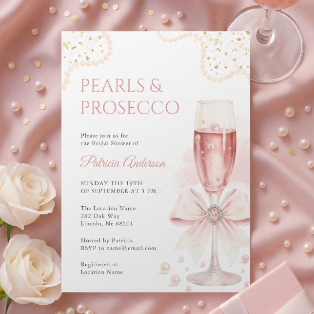 Invitación Elegant Pearls & Prosecco Bridal Shower Invitation (Subido por el creador)