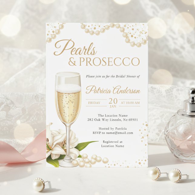 Invitación Elegant Pearls & Prosecco Bridal Shower Invitation (Subido por el creador)