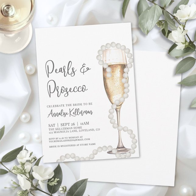 Invitación Elegant Pearls & Prosecco Champagne Bridal Shower (Elegant Pearls & Prosecco Champagne Bridal Shower Invitation)