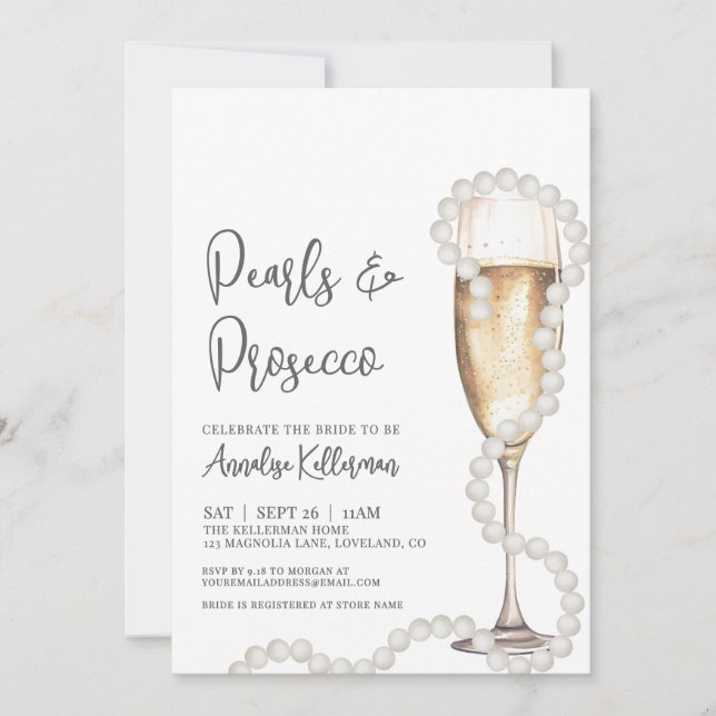Invitación Elegant Pearls & Prosecco Champagne Bridal Shower (Anverso)
