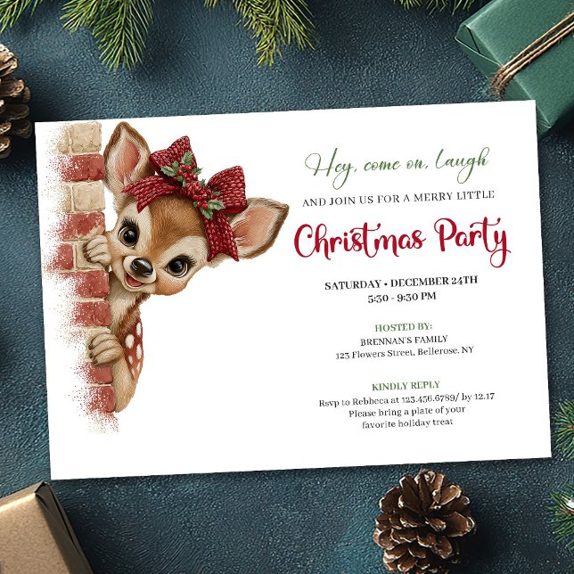 Invitación Elegant Peeking Reindeer Funny Cartoon Holiday  (Elegant Peeking Reindeer Funny Cartoon Holiday Invitation

)