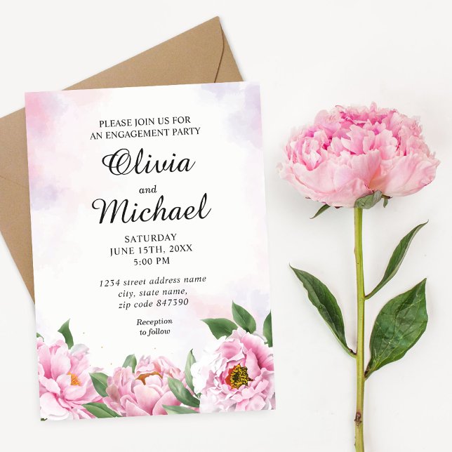 Invitación Elegant Peony Minimalist Engagement Invitation (Subido por el creador)