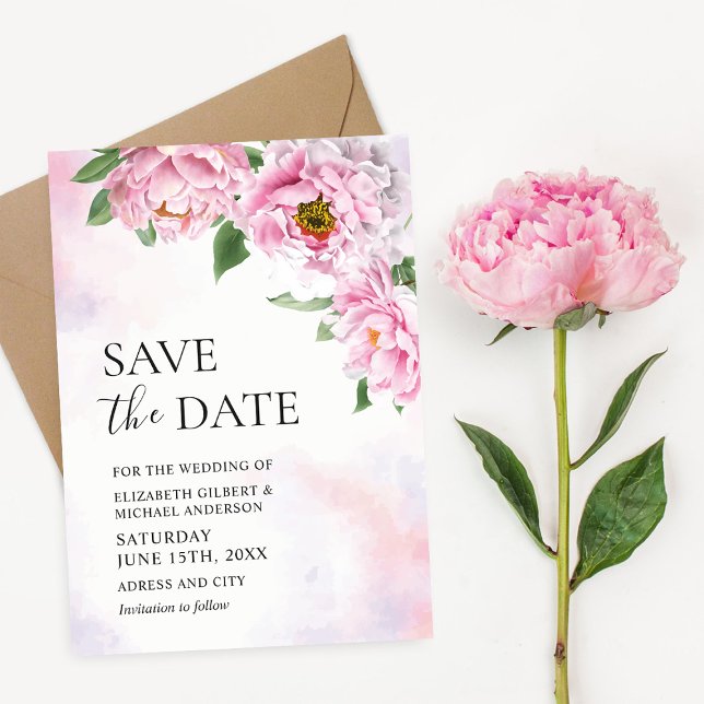 Invitación Elegant Peony Photo Save the Date Invitation (Subido por el creador)