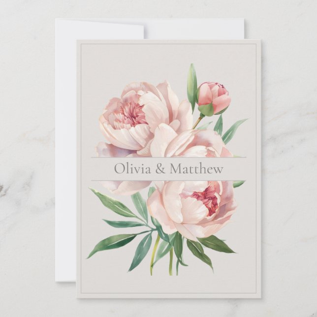 Invitación Elegant Peony Wedding Invitation with QR Code (Anverso)
