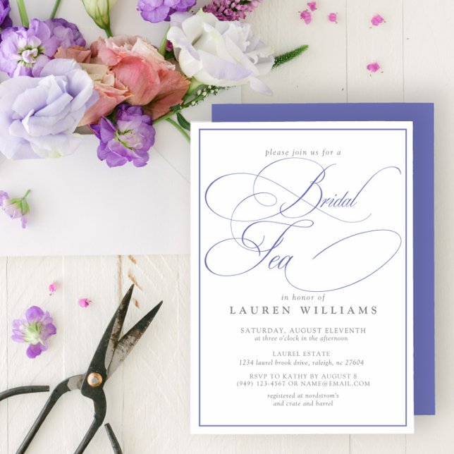 Invitación Elegant Periwinkle Calligraphy Formal Bridal Tea (Subido por el creador)