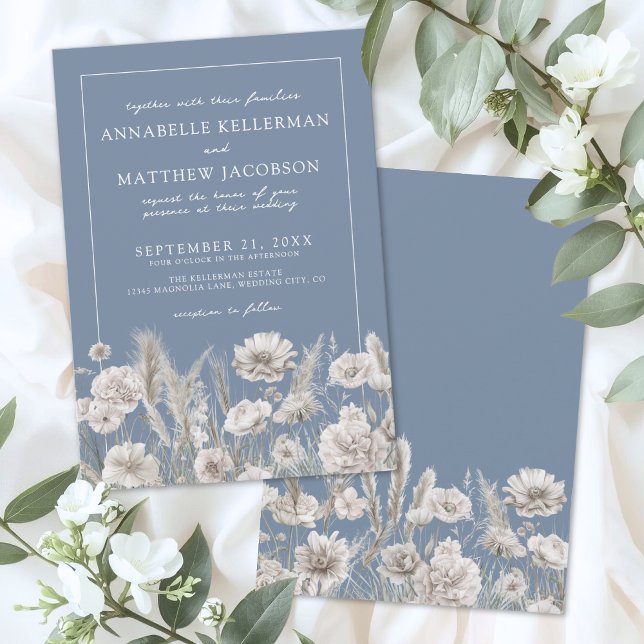 Invitación Elegant Periwinkle Wildflower Wedding (Elegant Periwinkle Wildflower Wedding Invitation)
