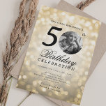 Invitación Elegant Photo 50th Birthday Party Gold Bokeh<br><div class="desc">An elegant "50th Birthday" party invitation design with personalized photo,  modern typography and a bokeh lights background.</div>