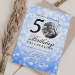 Invitación Elegant Photo 50th Birthday Party Navy Bokeh<br><div class="desc">An elegant "50th Birthday" party invitation design with personalized photo,  modern typography and a bokeh lights background.</div>