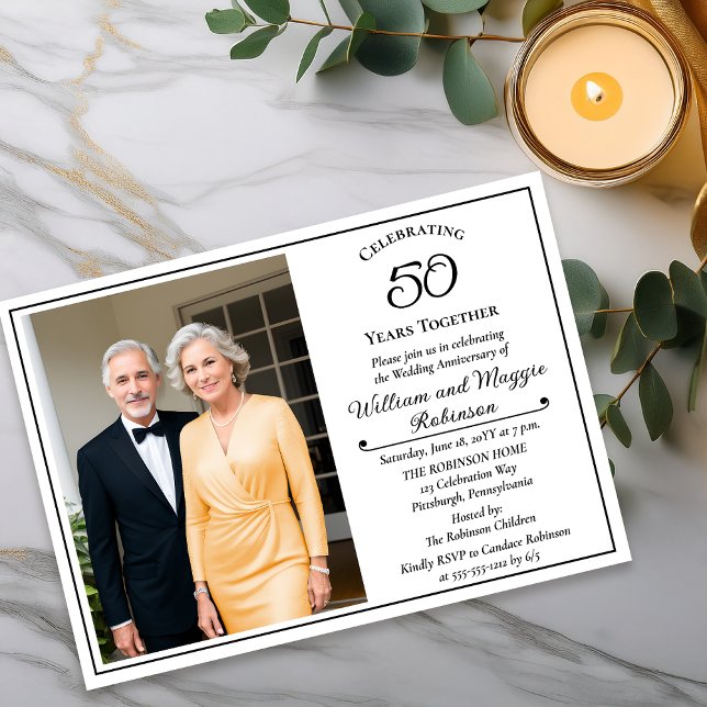 Invitación Elegant Photo 50th Wedding Anniversary Party (Elegant Photo 50th Wedding Anniversary Party Invitation - Print | Digital Download)