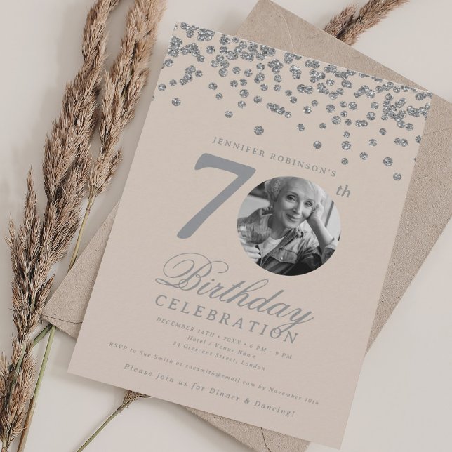 Invitación Elegant Photo 70th Birthday Silver Champagne (Elegant Photo 70th Birthday Silver Champagne Invitation)