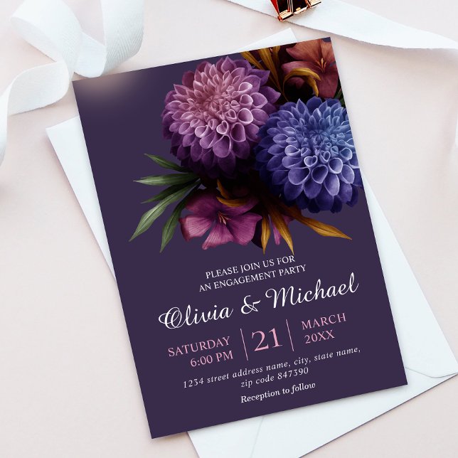 Invitación Elegant Photo Dahlia Minimalist Engagement Party (Subido por el creador)