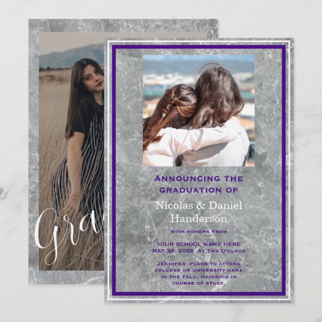 Invitación Elegant photo double graduation Announcement (Anverso / Reverso)