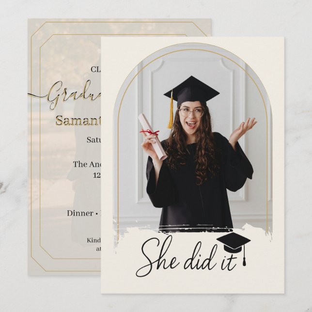 Invitación Elegant Photo Graduation Party | She Did It Grad  (Anverso / Reverso)