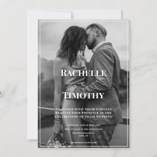Invitación Elegant Photo Overlay Black White Modern Wedding