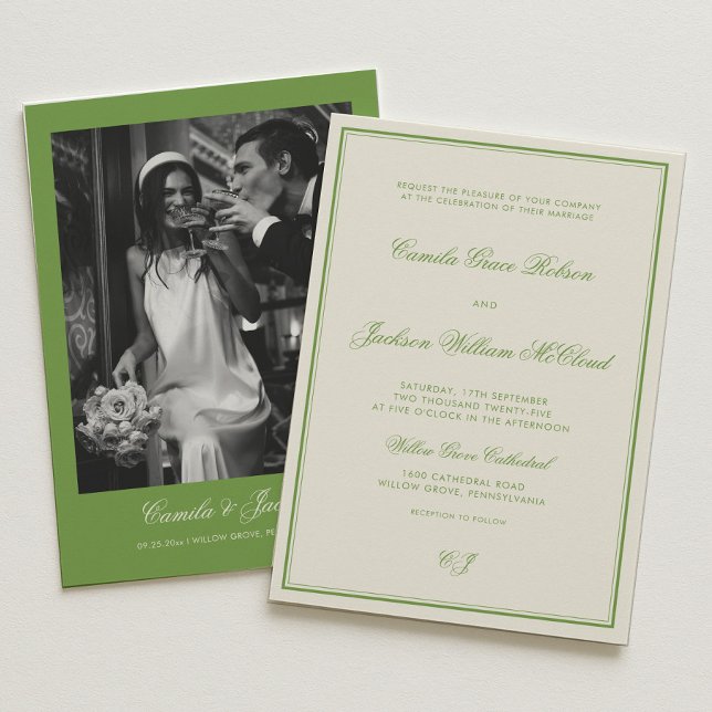 Invitación Elegant Photo Sage Green Wedding (Subido por el creador)