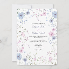 Invitación Elegant Pink And Dusty Blue Floral Wedding