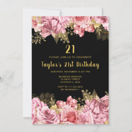 Invitación Elegant Pink and Gold Flowers Birthday Party