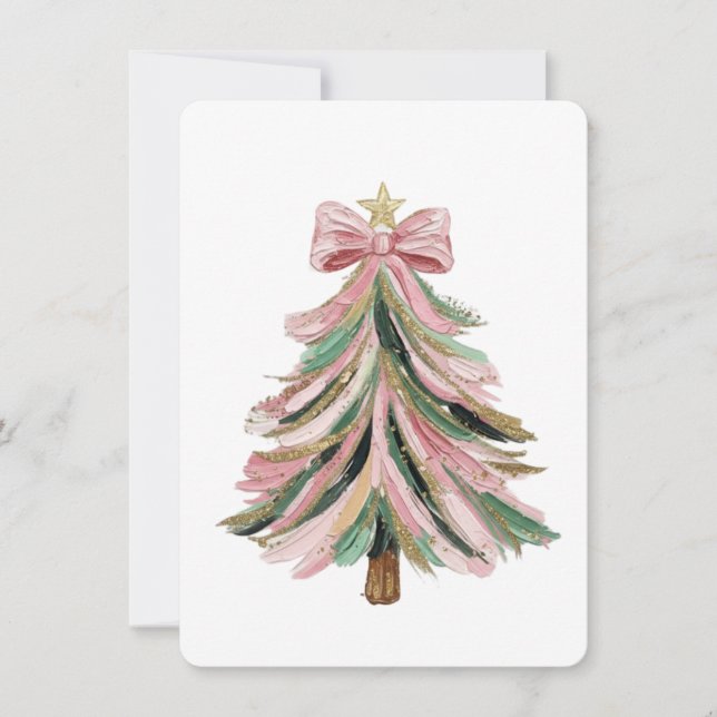 Invitación Elegant Pink and Green Brushstroke Christmas (Anverso)