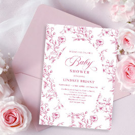 Invitación Elegant Pink and White Rose Pattern Baby Shower  