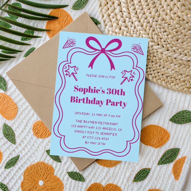 Invitación Elegant Pink & Blue Ribbon Frame Birthday Party (Subido por el creador)