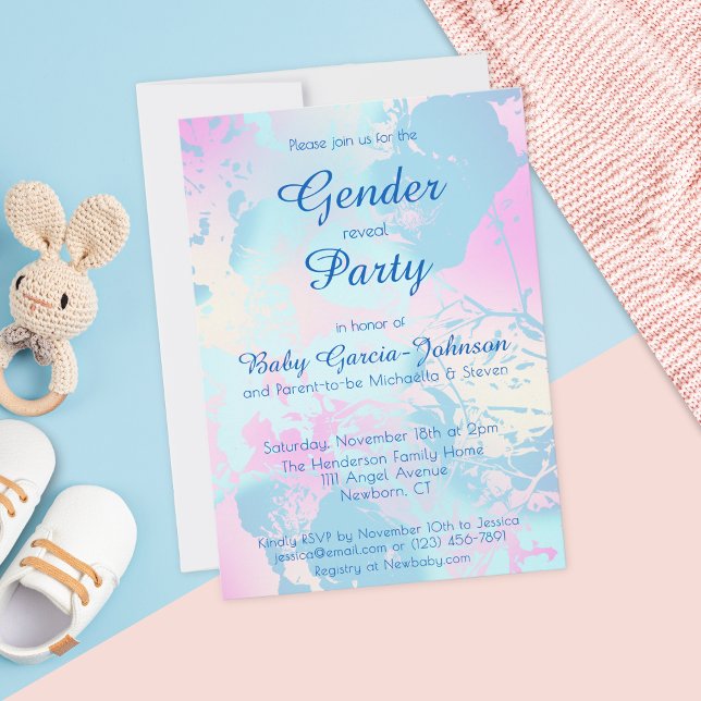 Invitación Elegant Pink Blue Watercolor Gender Reveal Party (Subido por el creador)