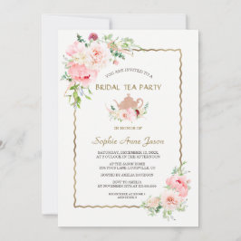 Invitación Elegant Pink Blush Flowers Gold Bridal Tea Party