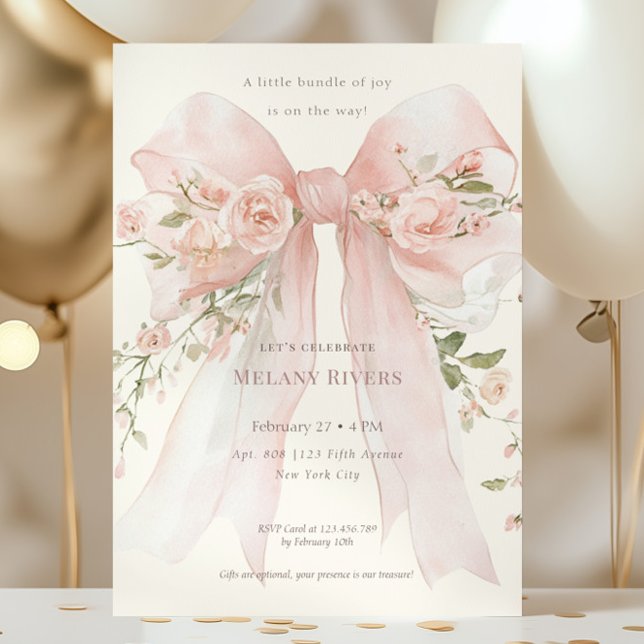 Invitación Elegant Pink Blush Roses Bow Baby Shower (Subido por el creador)