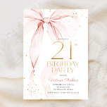 Invitación Elegant Pink Bow 21st Birthday Invitation<br><div class="desc">Elegant pink bow 21st birthday invitation. Feminine design in blush pink and gold. Features trendy watercolor coquette bow,  and modern typography font. Perfect for an elegant style women's bday celebration. Personalize with your own details. Printed Zazzle invitations or instant download digital printable template.</div>