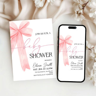 Invitación Elegant Pink Bow Baby Shower Invitation