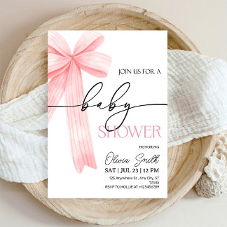 Invitación Elegant Pink Bow Baby Shower Invitation