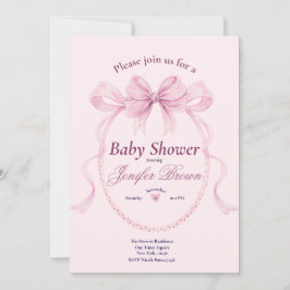 Invitación Elegant Pink Bow Baby Shower Invitation for Girl