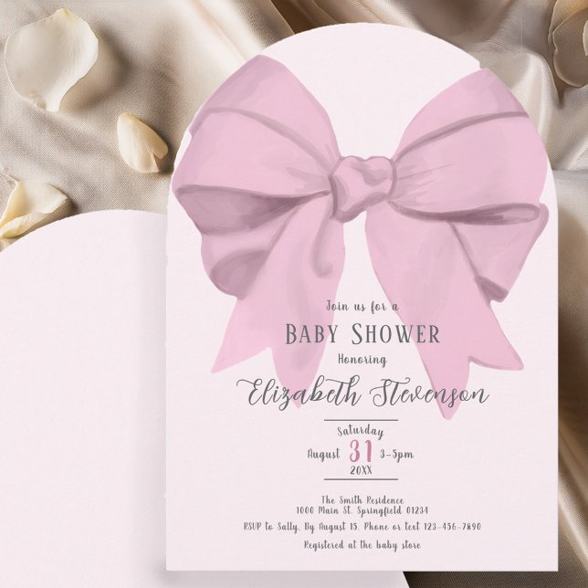 Invitación Elegant Pink Bow Girly Baby Shower Arch (Subido por el creador)