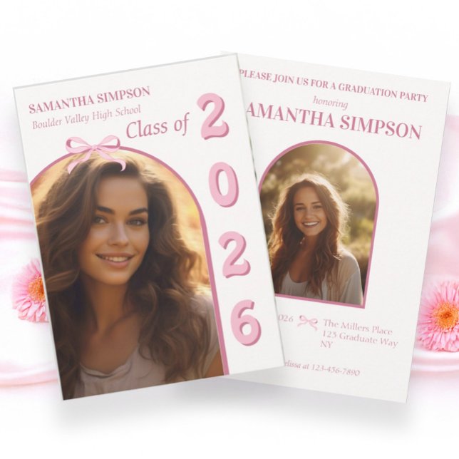 Invitación Elegant Pink Bow Graduation Invitation (Subido por el creador)