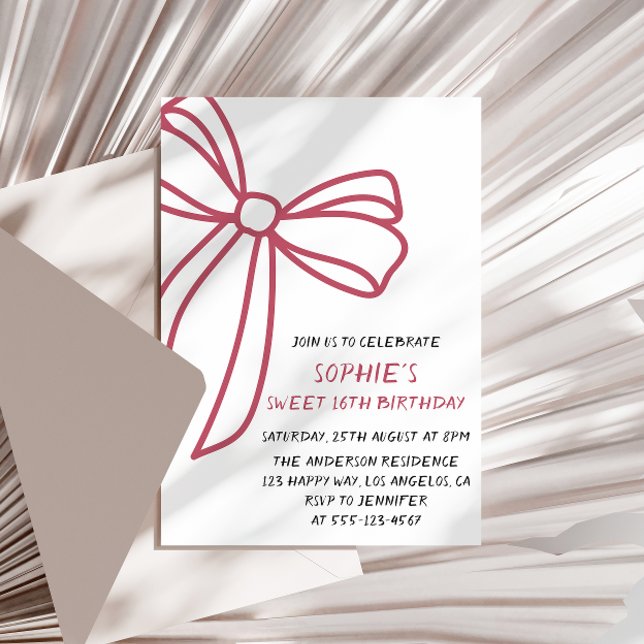 Invitación Elegant Pink Bow Sweet 16 Birthday (Subido por el creador)