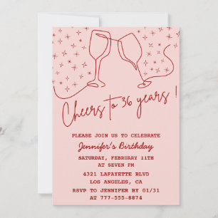 Invitación Elegant Pink Cheers Champagne 36 cumpleaños
