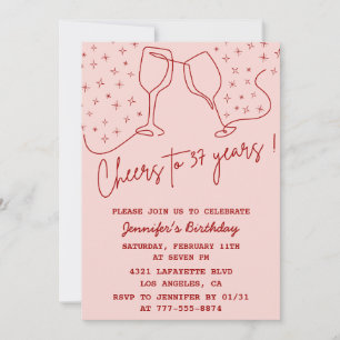 Invitación Elegant Pink Cheers Champagne 37 cumpleaños