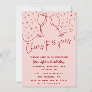Invitación Elegant Pink Cheers Champagne cumpleaños 38