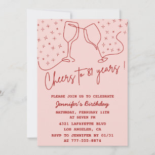 Invitación Elegant Pink Cheers Champagne cumpleaños 81