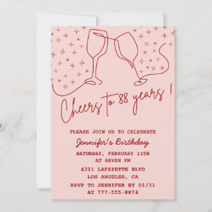 Invitación Elegant Pink Cheers Champagne cumpleaños 88