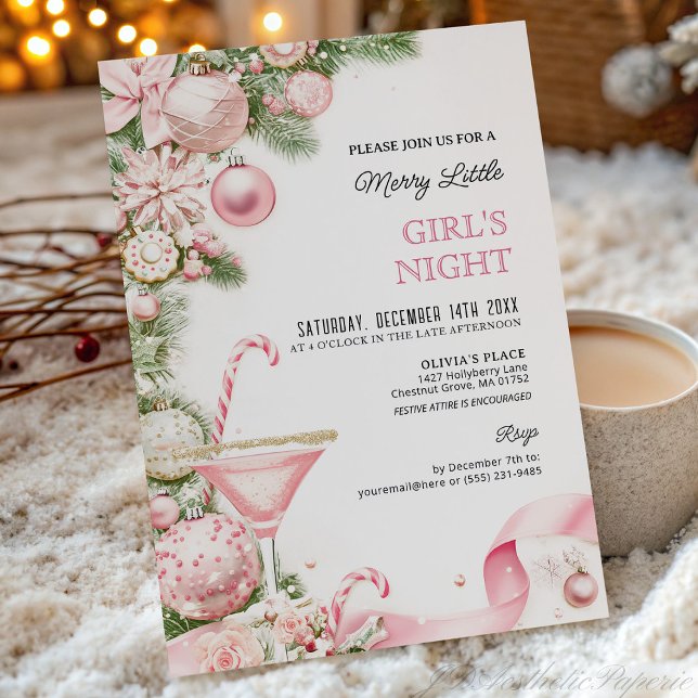 Invitación Elegant Pink Christmas Girls Night Invitation  (Subido por el creador)